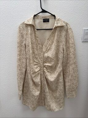 Kittenish Cream Floral Rouched Button Down Dress